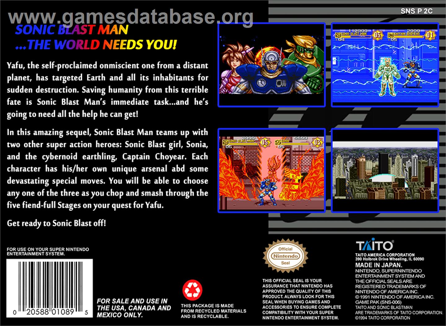 Sonic Blast Man 2 - Nintendo SNES - Artwork - Box Back