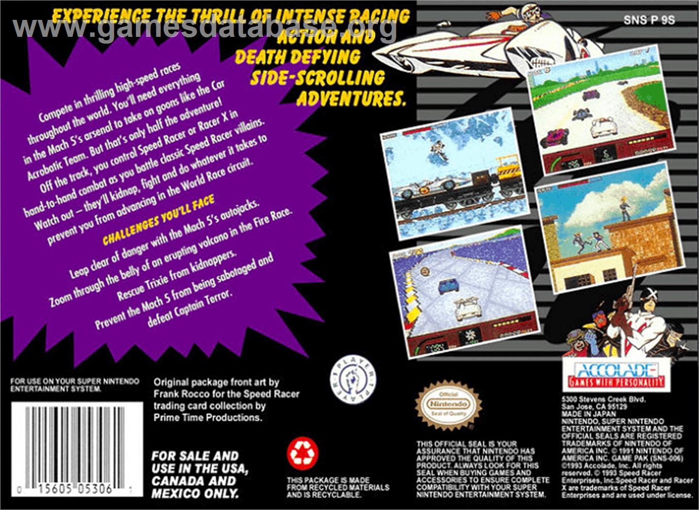 Speed Racer in My Most Dangerous Adventures - Nintendo SNES - Artwork - Box Back