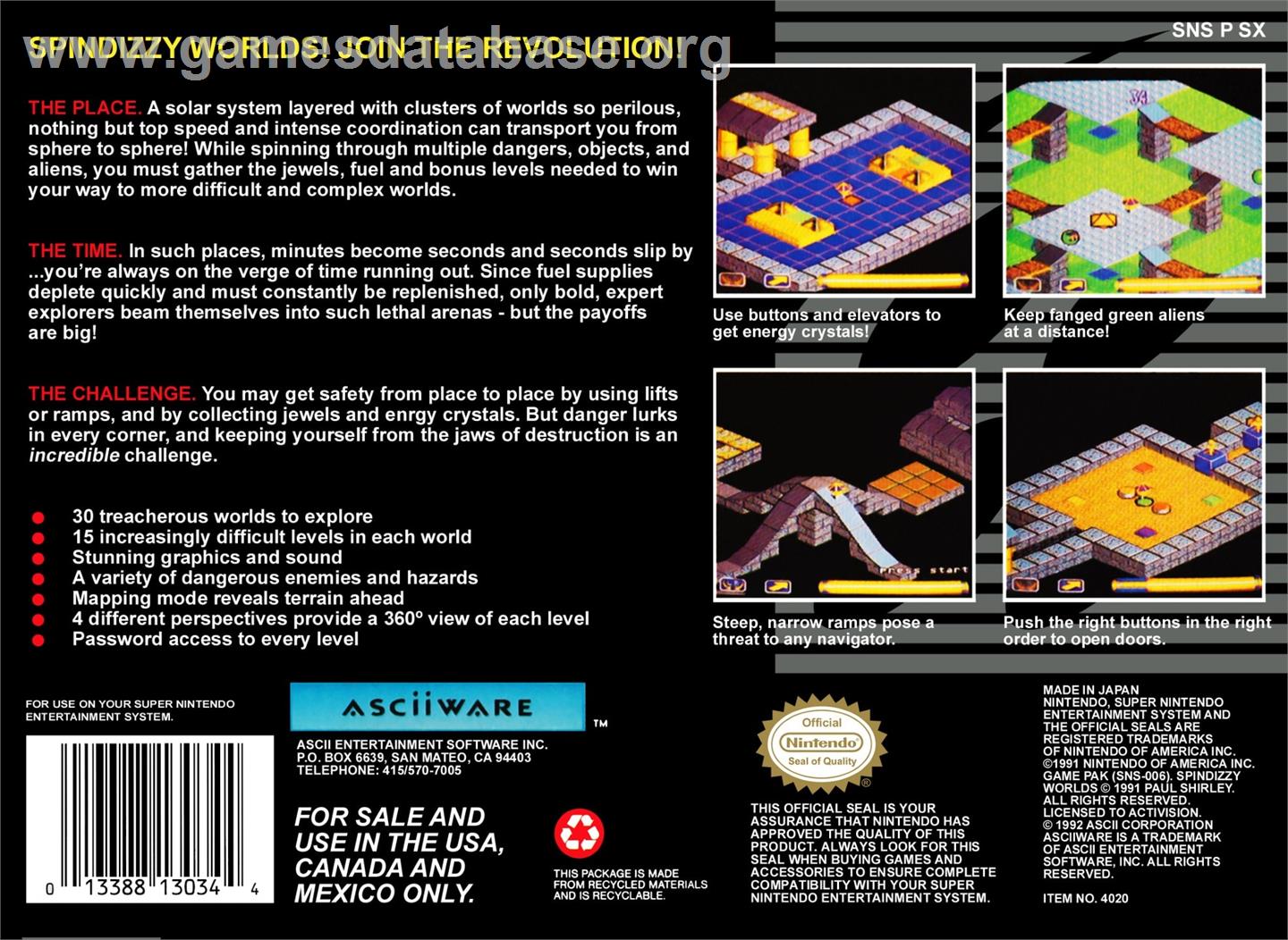 Spindizzy Worlds - Nintendo SNES - Artwork - Box Back