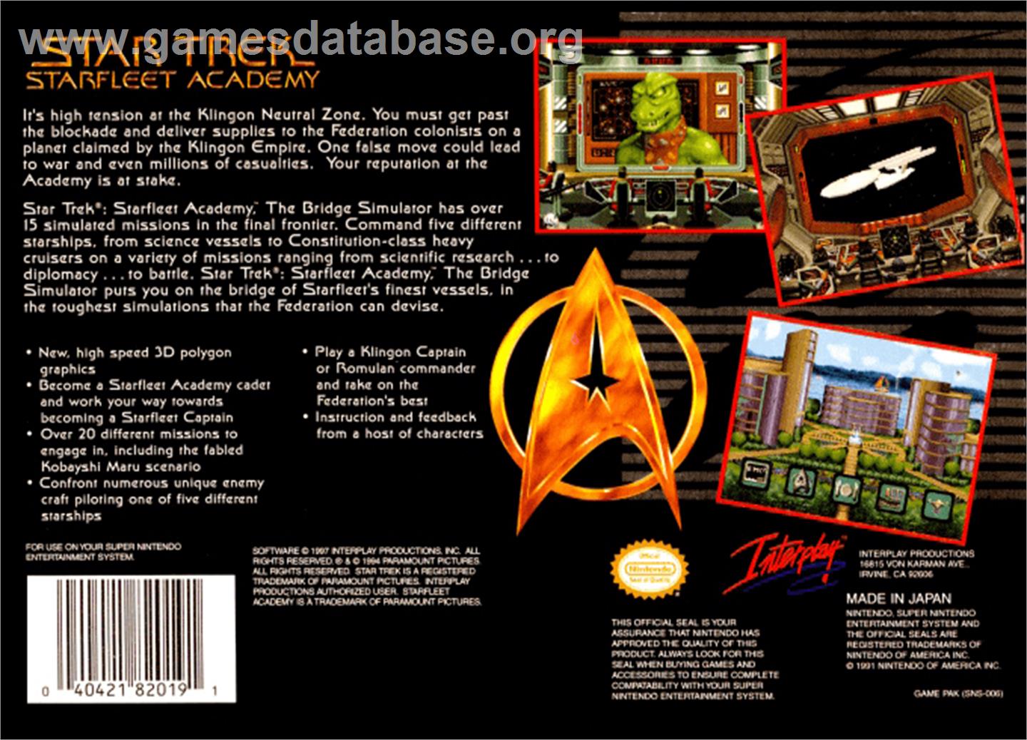 Star Trek: Starfleet Academy - Starship Bridge Simulator - Nintendo SNES - Artwork - Box Back