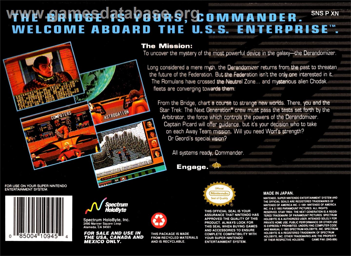 Star Trek - The Next Generation - Future's Past - Nintendo SNES - Artwork - Box Back