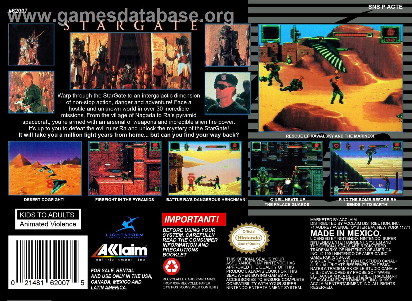 Stargate - Nintendo SNES - Artwork - Box Back