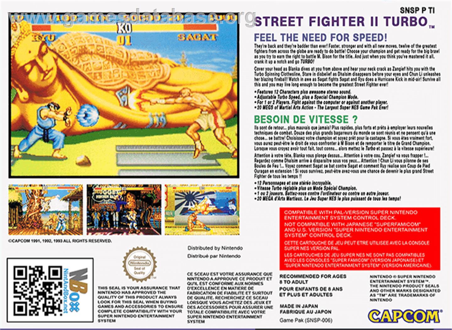 Street Fighter II Turbo: Hyper Fighting - Nintendo SNES - Artwork - Box Back