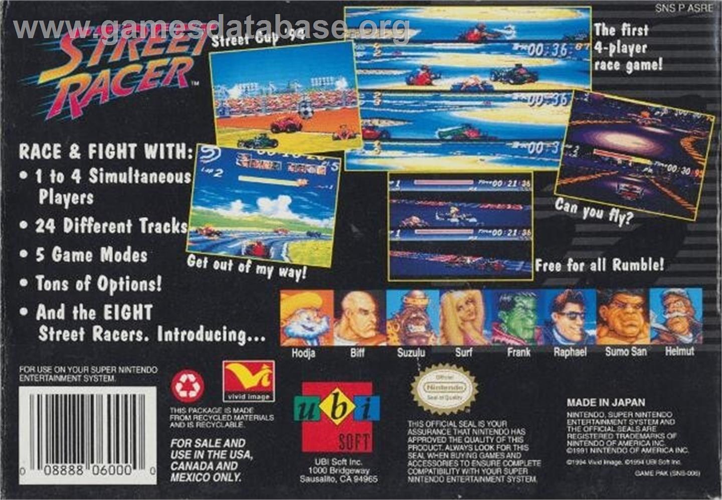 Street Racer - Nintendo SNES - Artwork - Box Back