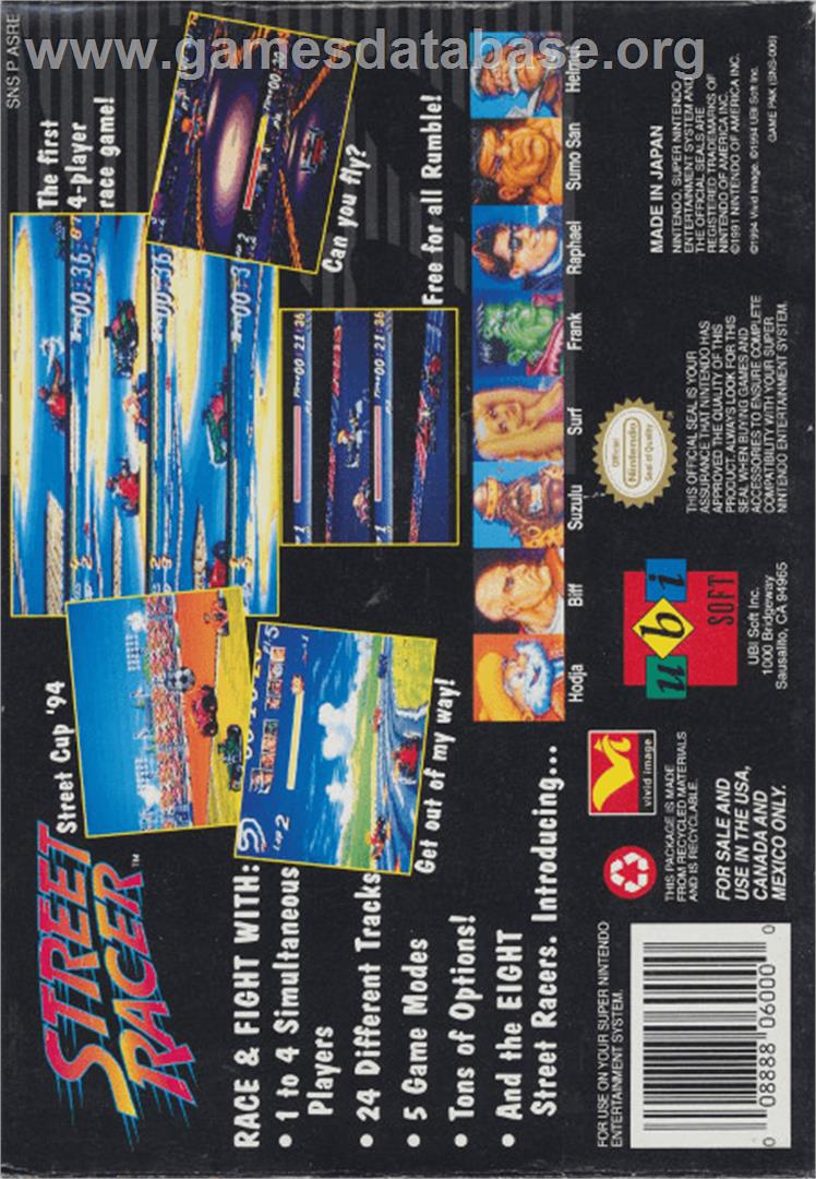 Street Racer - Nintendo SNES - Artwork - Box Back