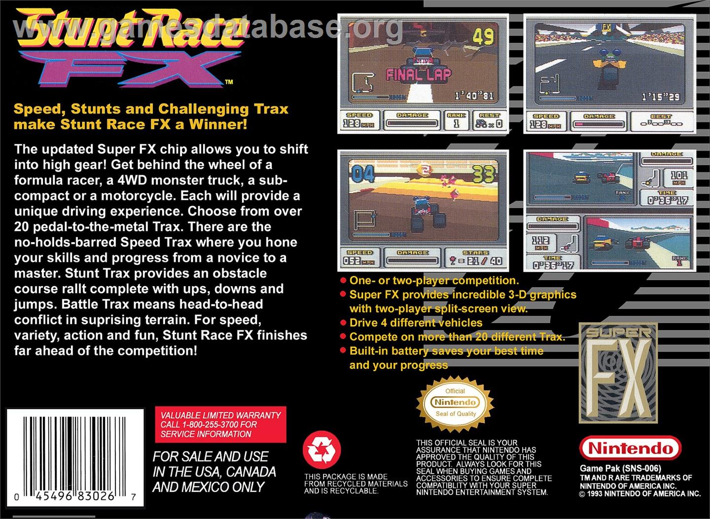 Stunt Race Fx - Nintendo SNES - Artwork - Box Back