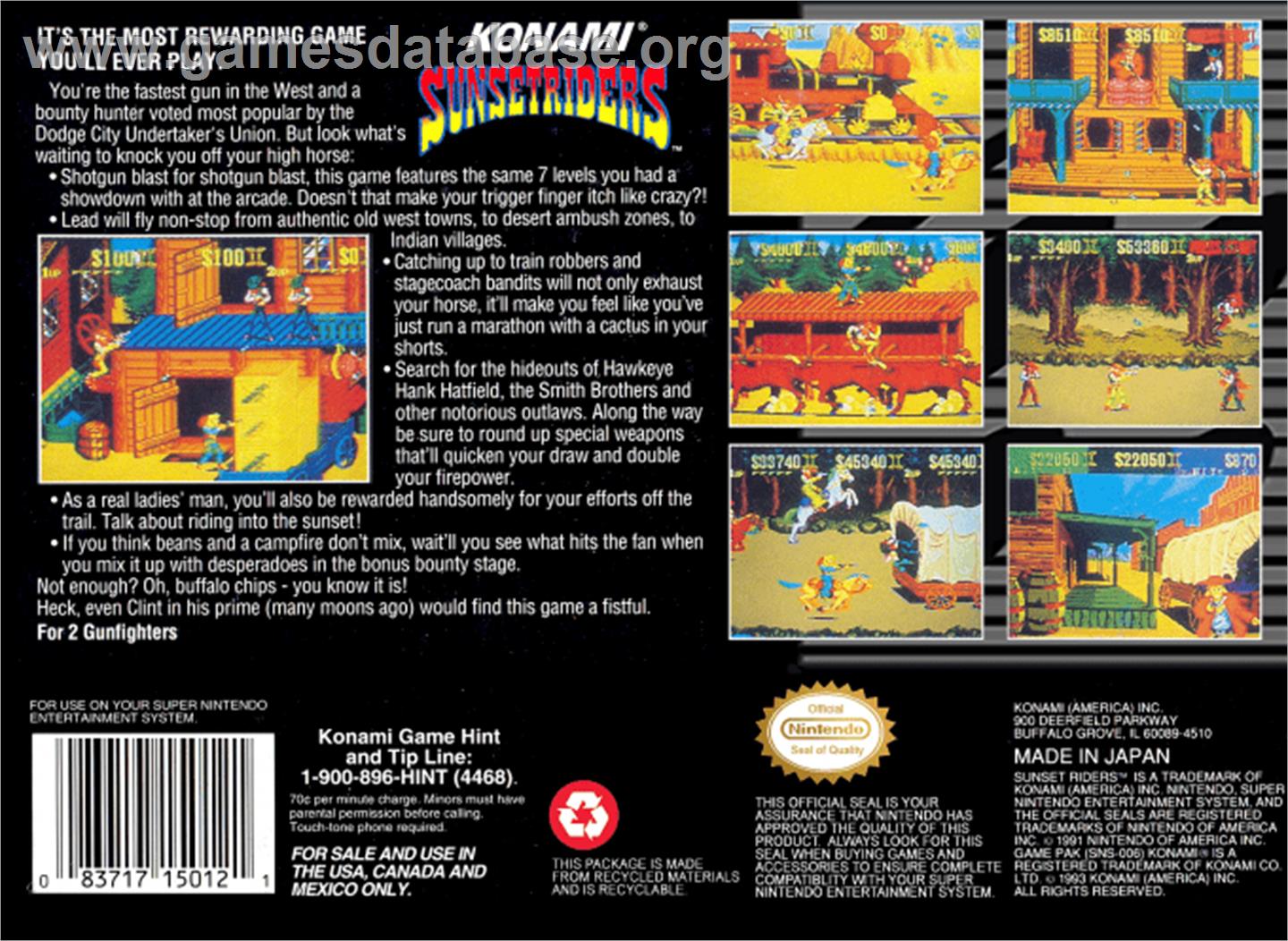 Sunset Riders - Nintendo SNES - Artwork - Box Back