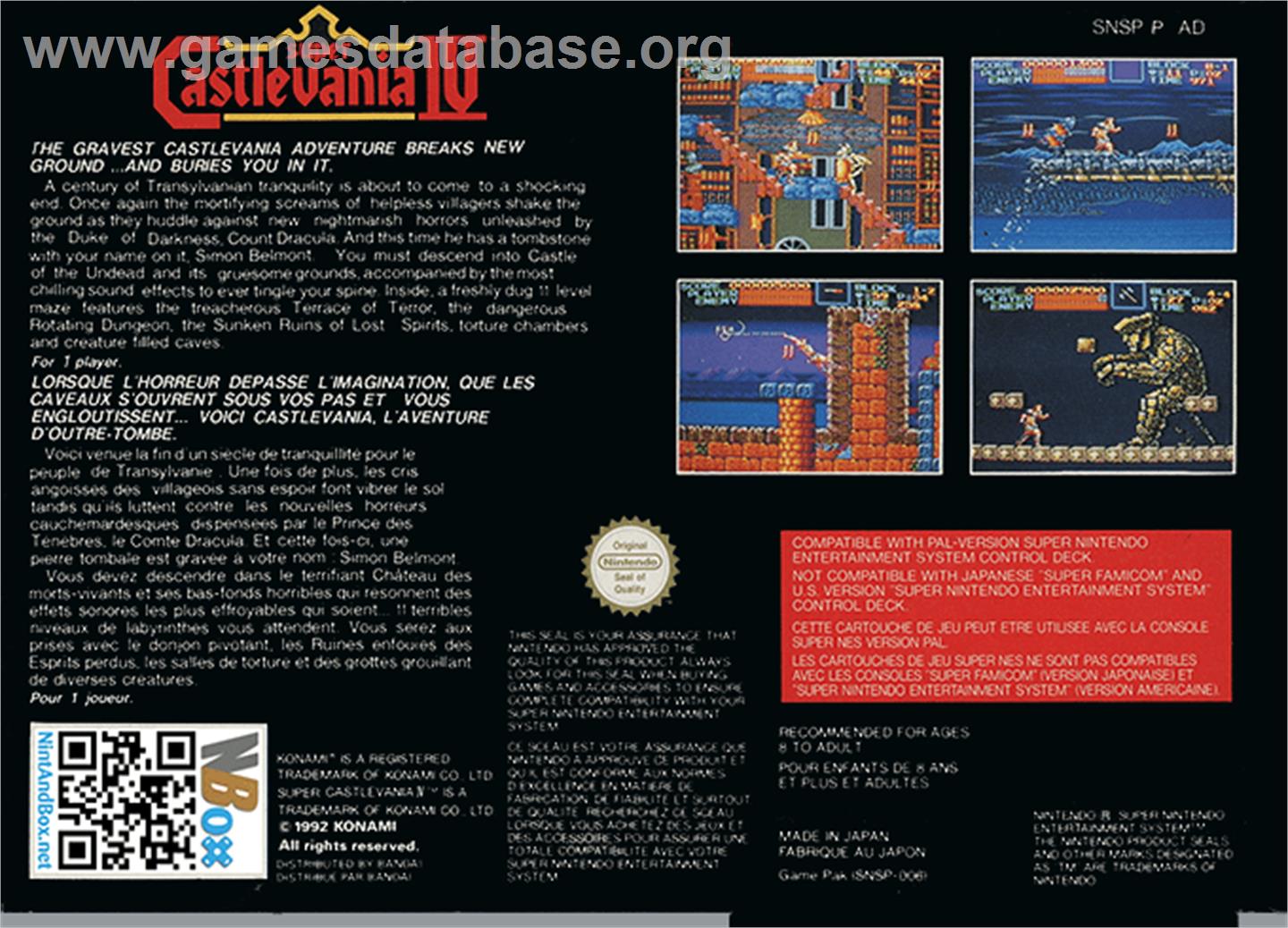 Super Castlevania IV - Nintendo SNES - Artwork - Box Back