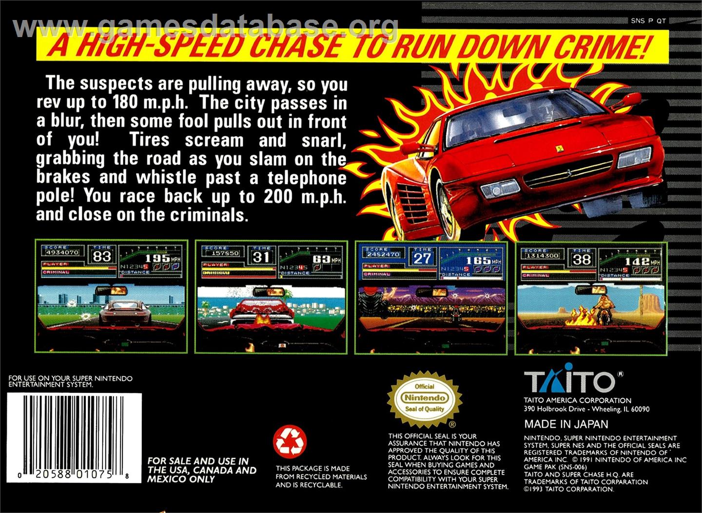 Super Chase H.Q. - Nintendo SNES - Artwork - Box Back