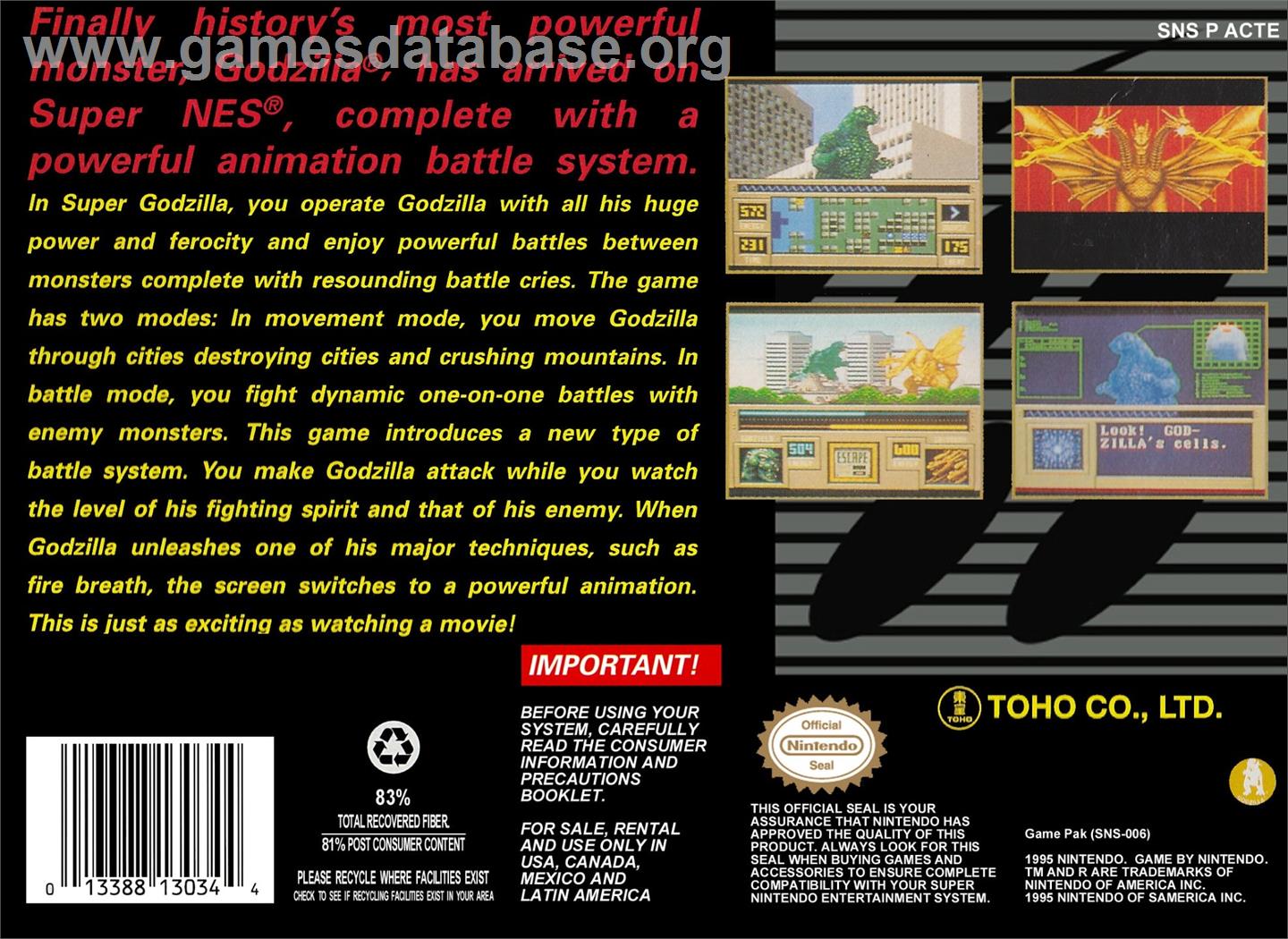 Super Godzilla - Nintendo SNES - Artwork - Box Back
