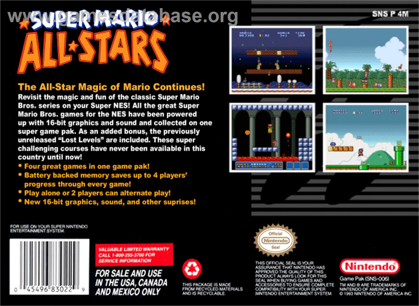 Super Mario All-Stars - Nintendo SNES - Artwork - Box Back