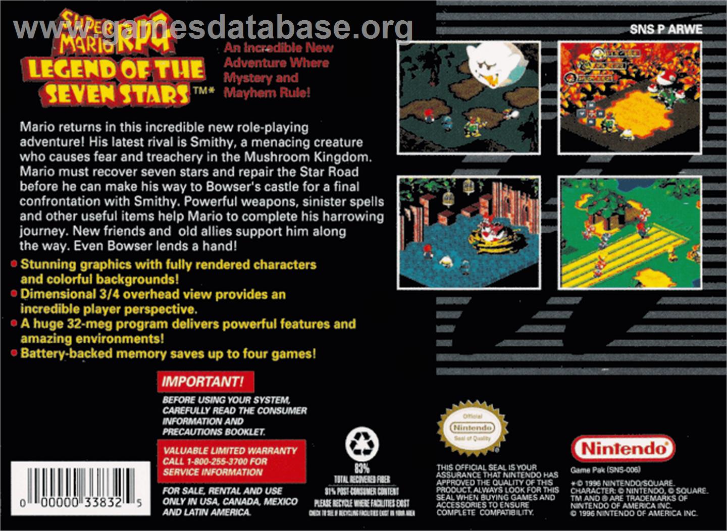 Super Mario RPG: Legend of the Seven Stars - Nintendo SNES - Artwork - Box Back
