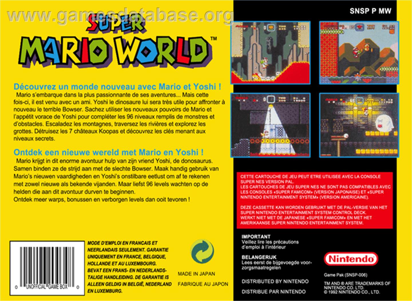 Super Mario World - Nintendo SNES - Artwork - Box Back