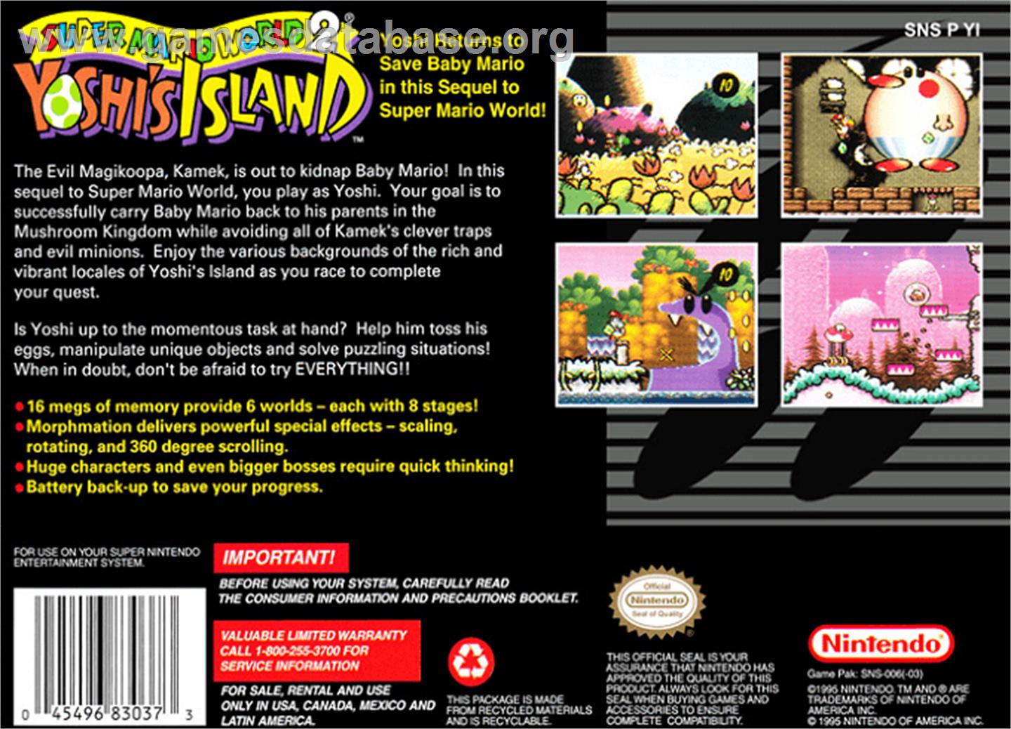 Super Mario World 2: Yoshi's Island - Nintendo SNES - Artwork - Box Back
