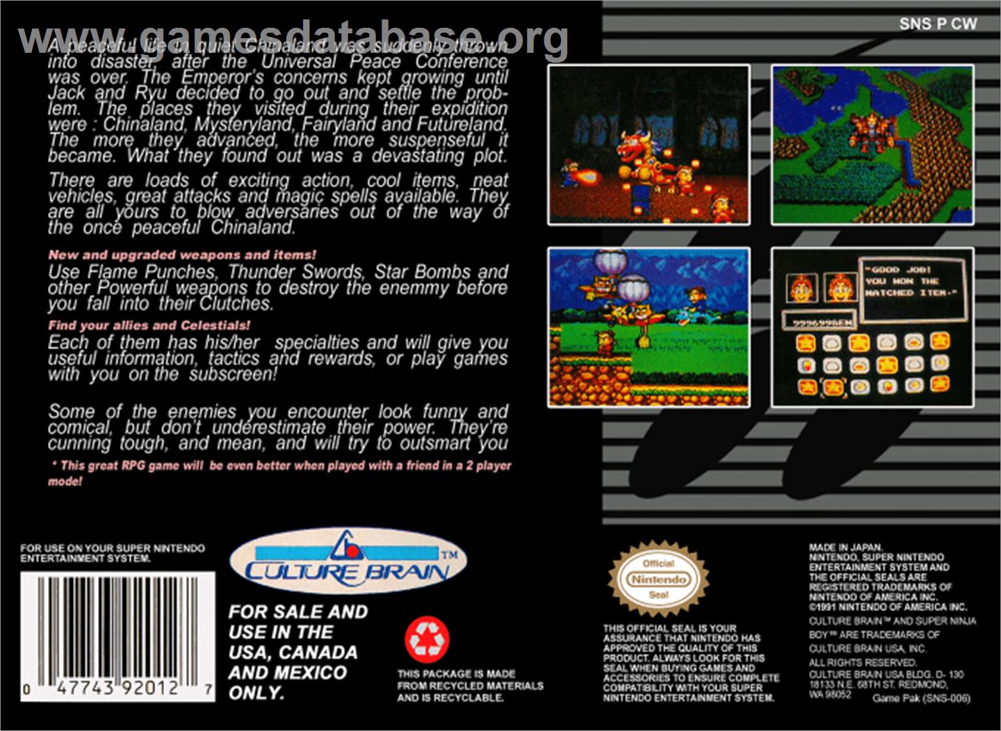 Super Ninja Boy - Nintendo SNES - Artwork - Box Back