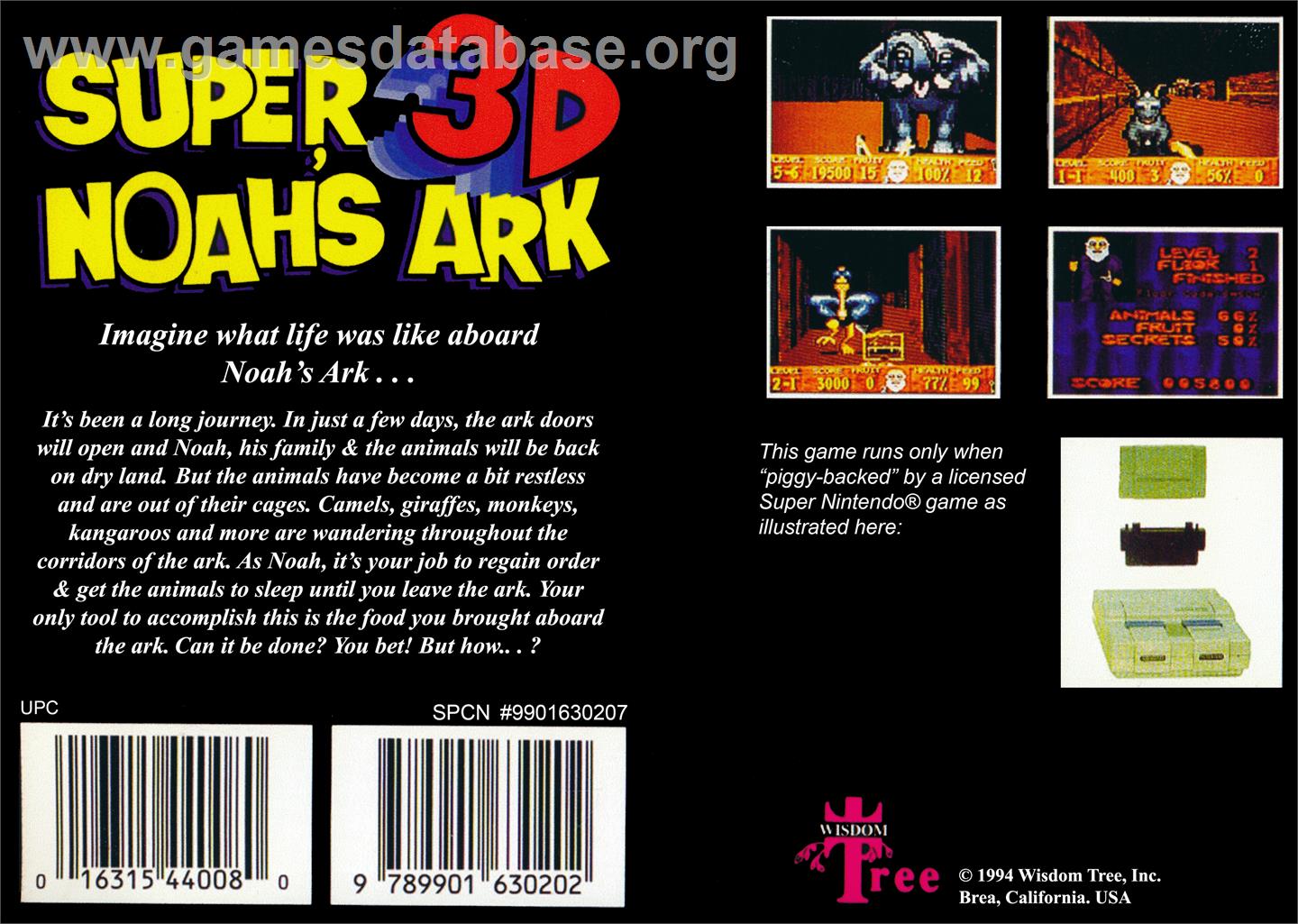 Super Noah's Ark 3-D - Nintendo SNES - Artwork - Box Back