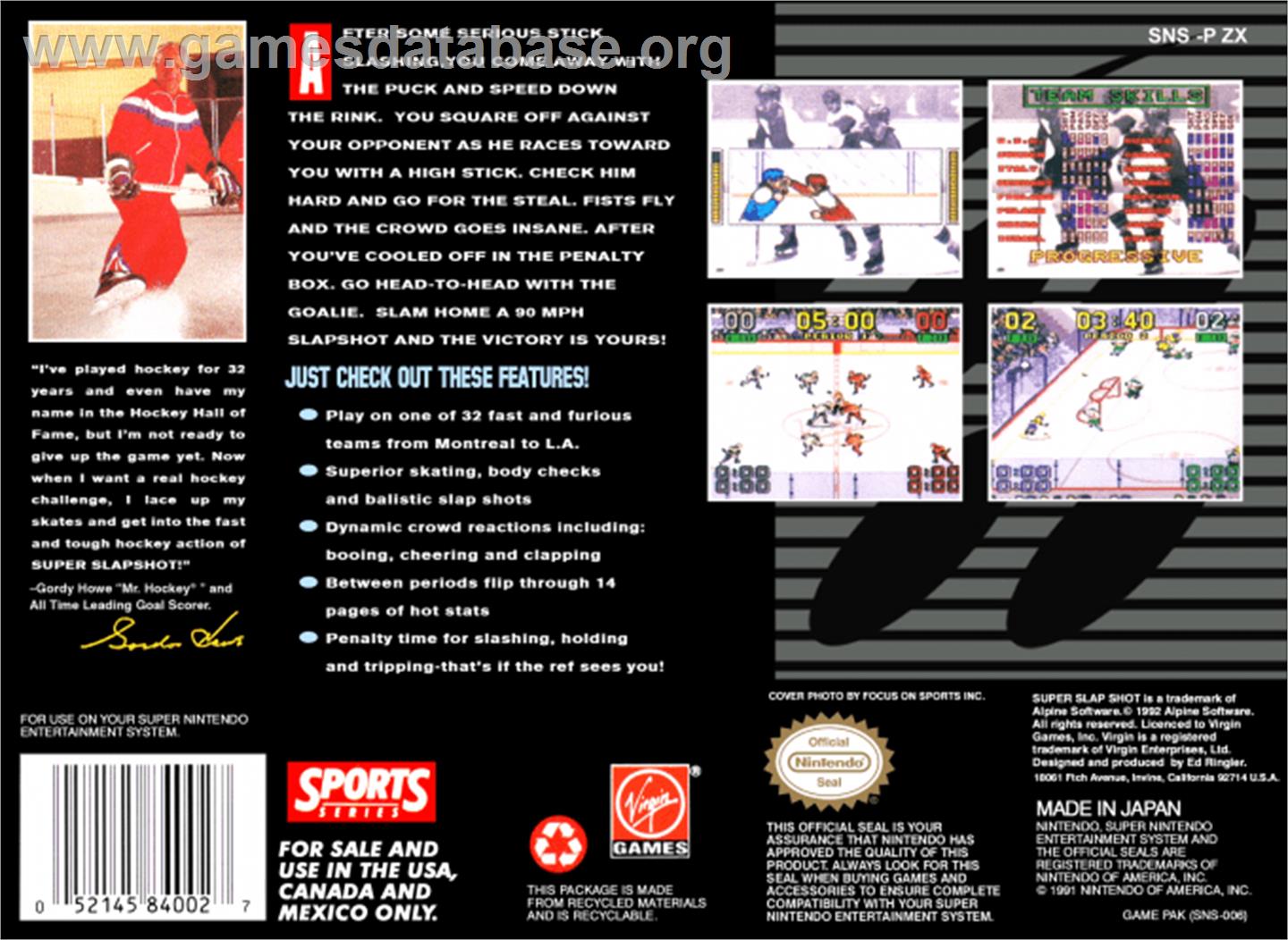 Super Slap Shot - Nintendo SNES - Artwork - Box Back