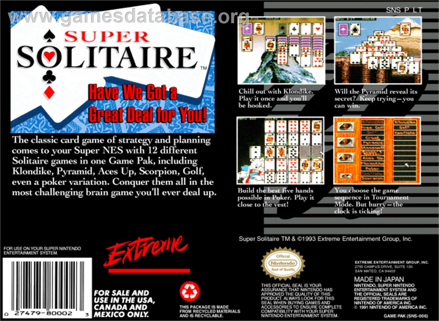 Super Solitaire - Nintendo SNES - Artwork - Box Back
