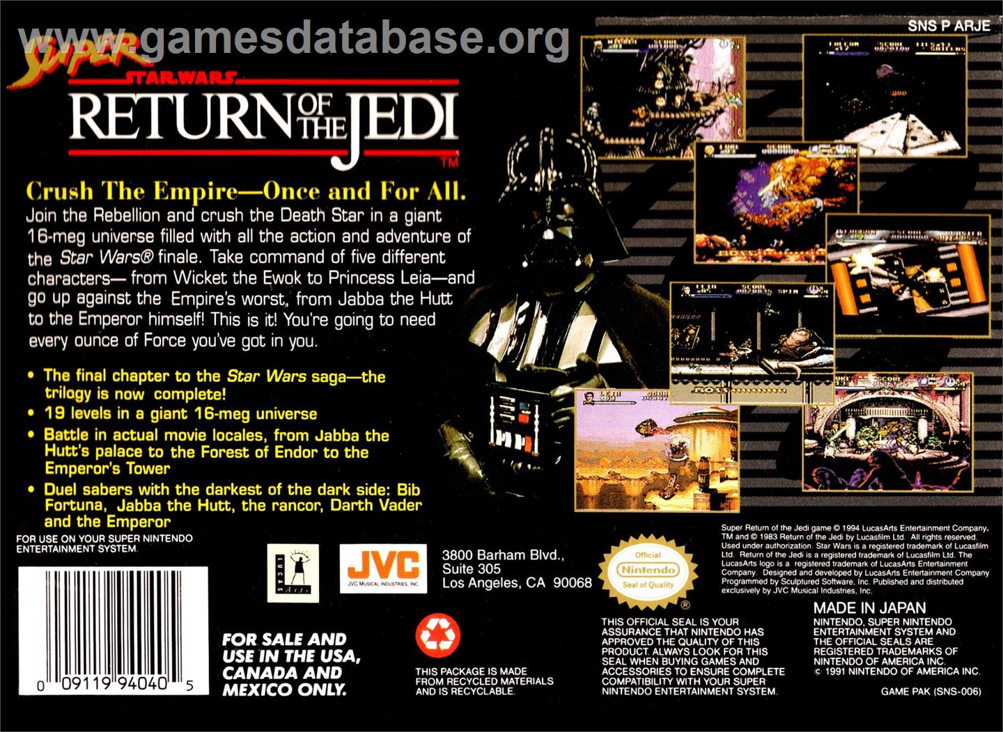 Super Star Wars - Return Of The Jedi - Nintendo SNES - Artwork - Box Back