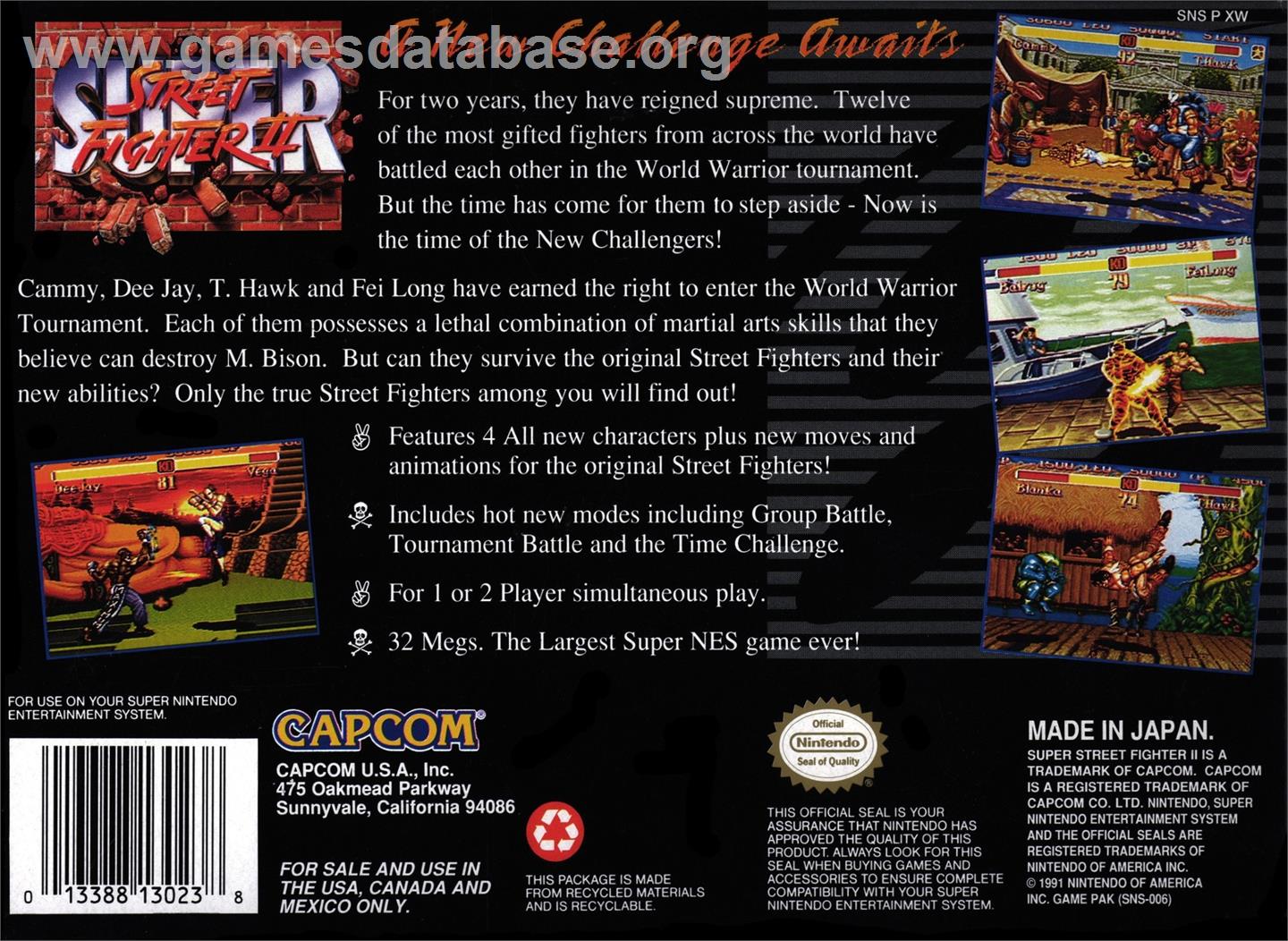 Super Street Fighter 2 - Nintendo SNES - Artwork - Box Back