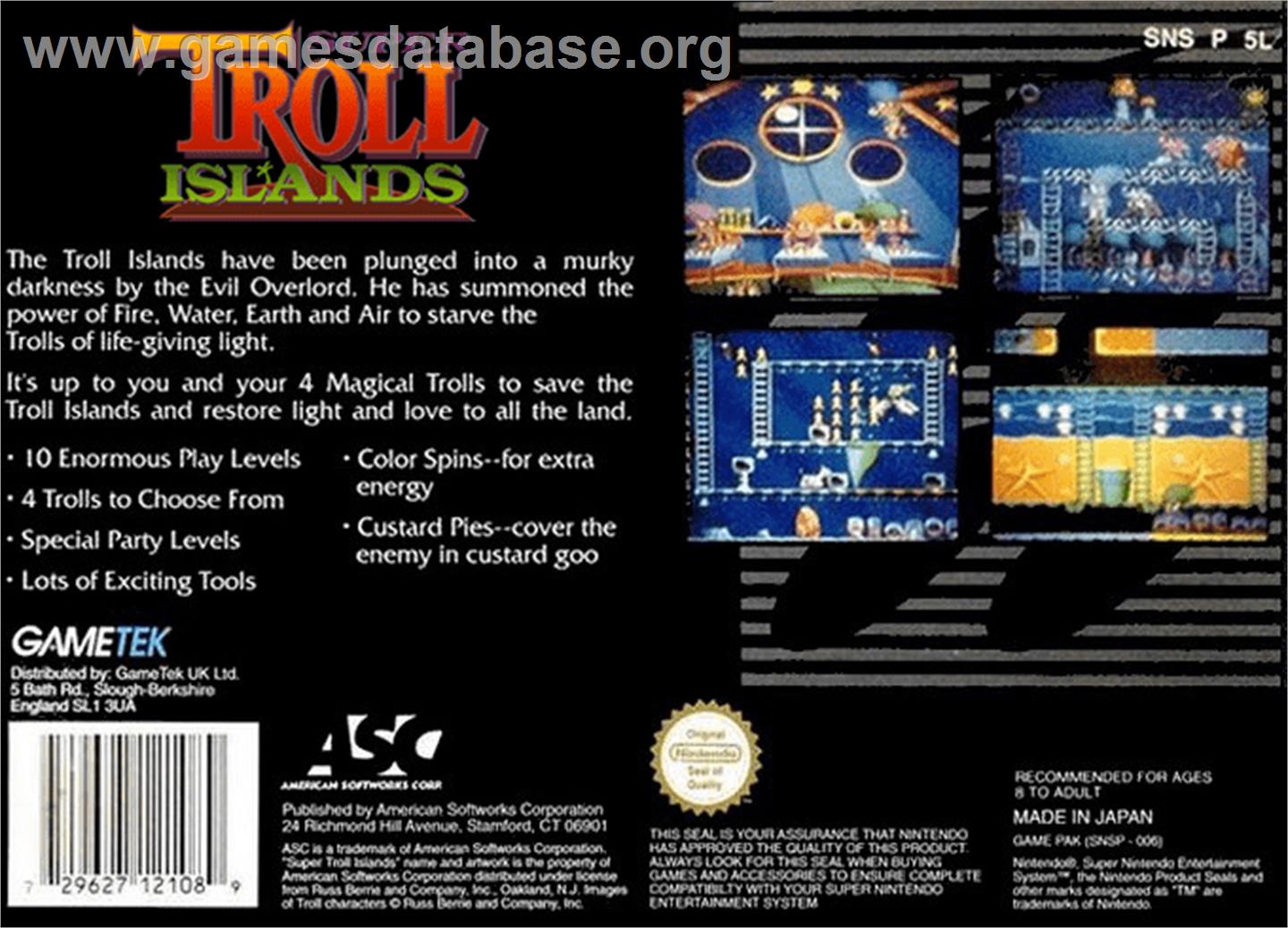 Super Troll Islands - Nintendo SNES - Artwork - Box Back