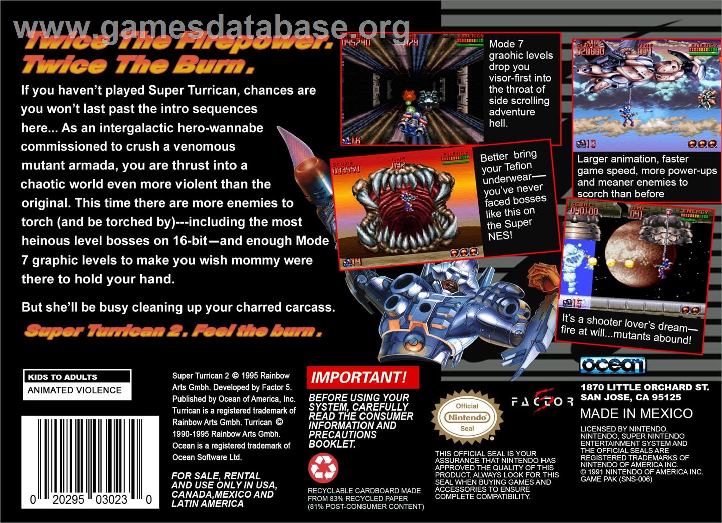 Super Turrican 2 - Nintendo SNES - Artwork - Box Back