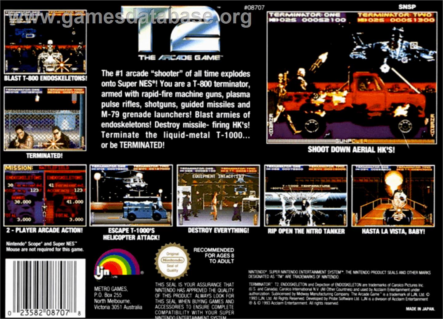 T2: The Arcade Game - Nintendo SNES - Artwork - Box Back