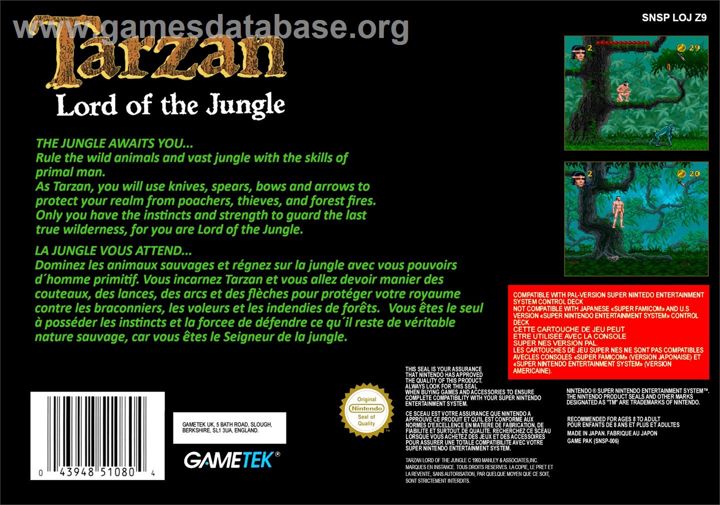 Tarzan - Lord of the Jungle - Nintendo SNES - Artwork - Box Back