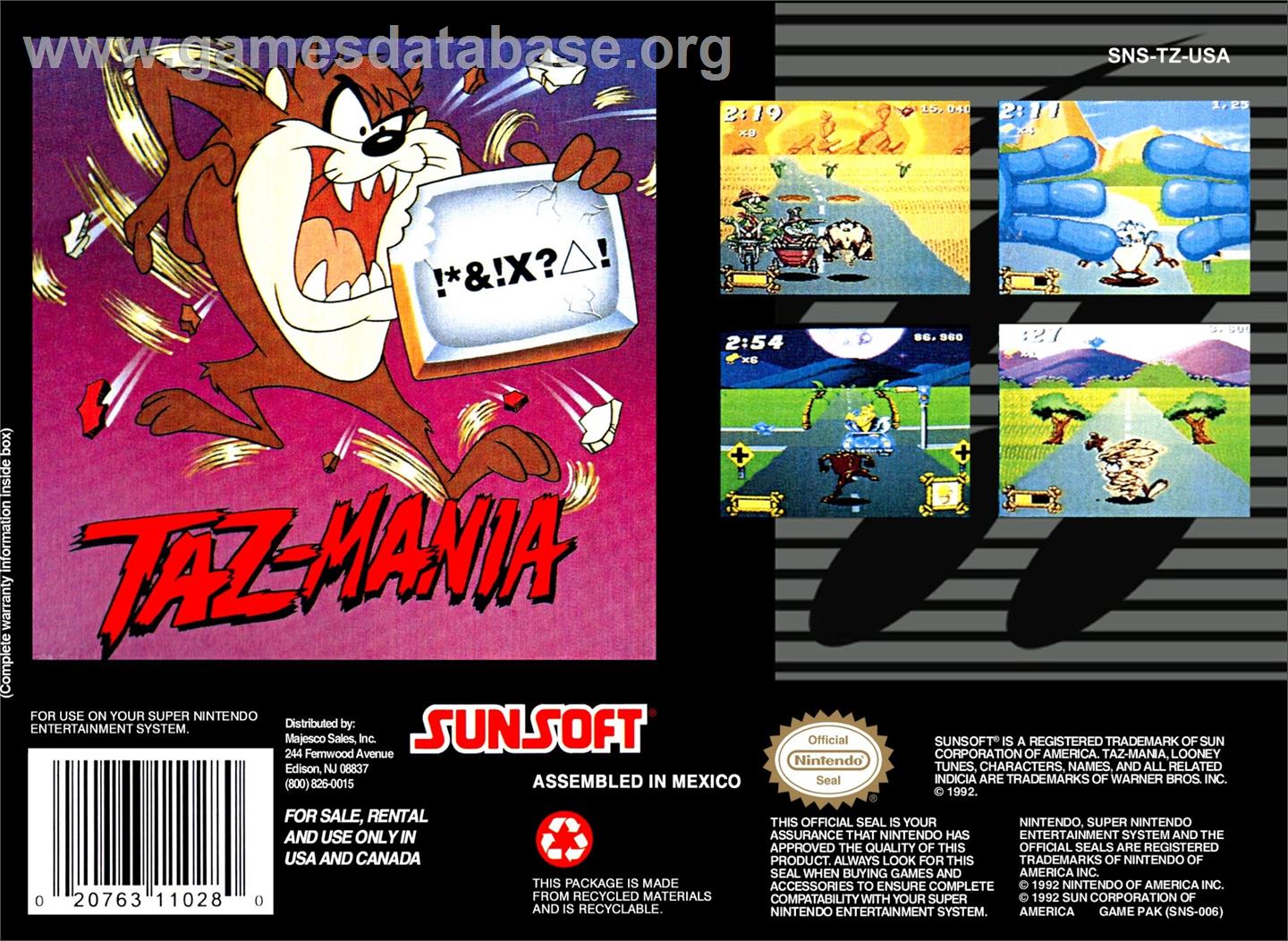 Taz-mania - Nintendo SNES - Artwork - Box Back
