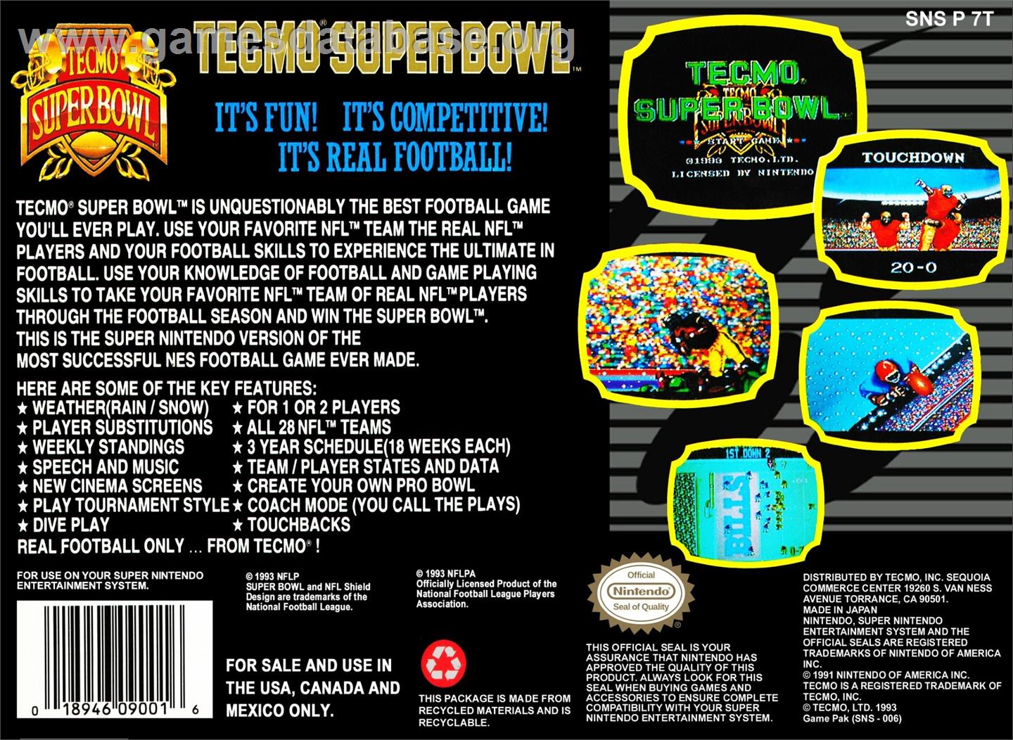 Tecmo Super Bowl - Nintendo SNES - Artwork - Box Back