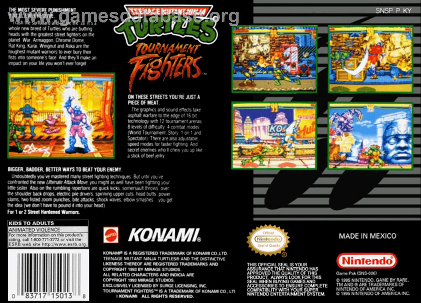 Teenage Mutant Ninja Turtles: Tournament Fighters - Nintendo SNES - Artwork - Box Back