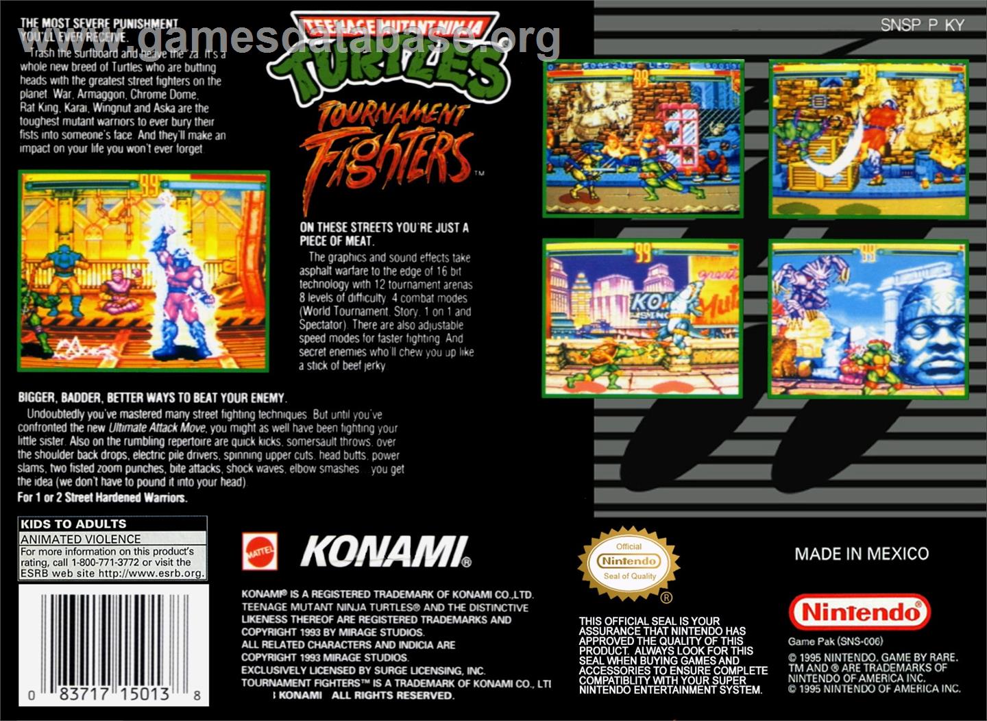 Teenage Mutant Ninja Turtles - Tournament Fighters - Nintendo SNES - Artwork - Box Back