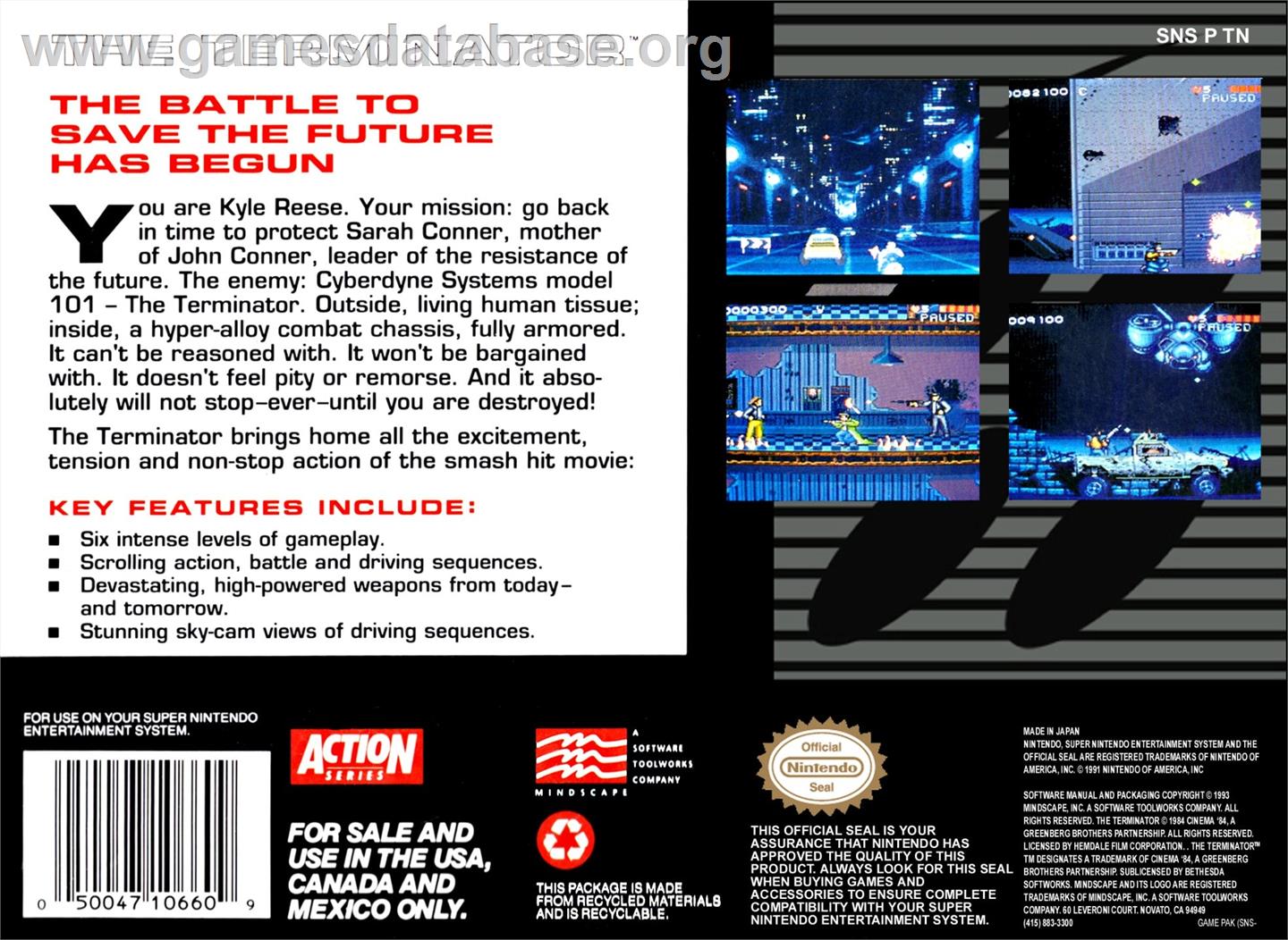 Terminator, The - Nintendo SNES - Artwork - Box Back