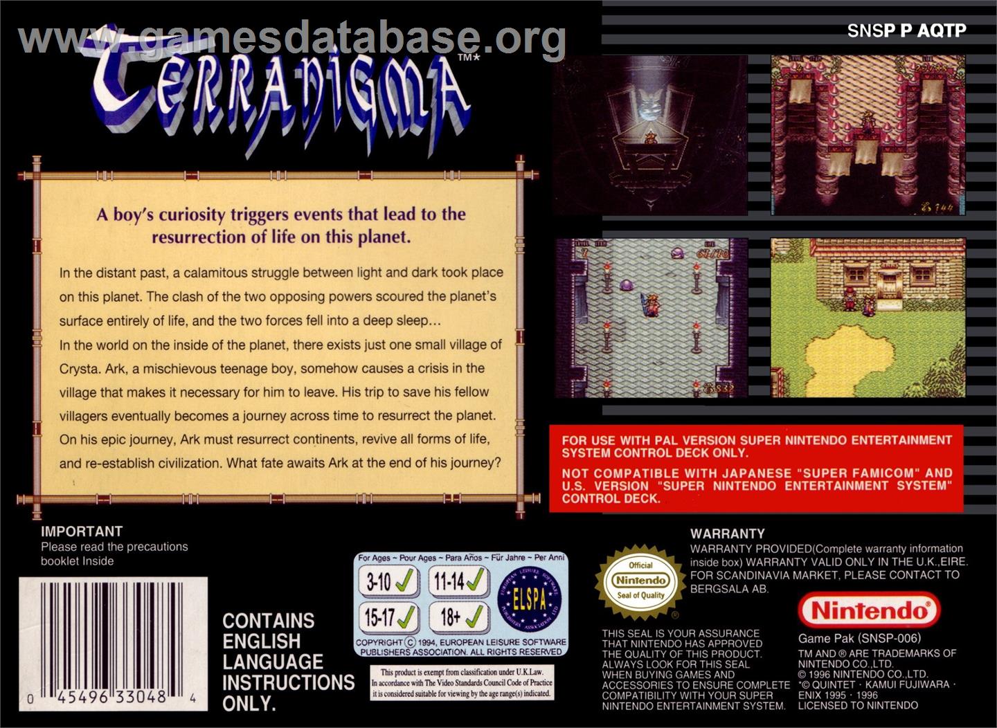 Terranigma - Nintendo SNES - Artwork - Box Back