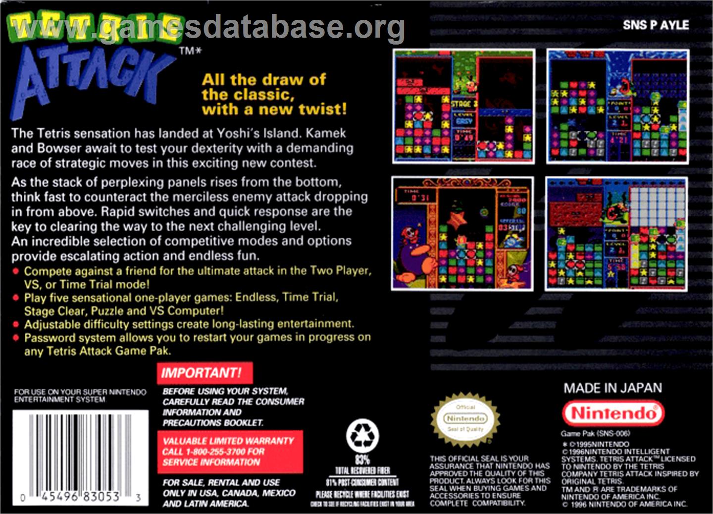 Tetris Attack - Nintendo SNES - Artwork - Box Back