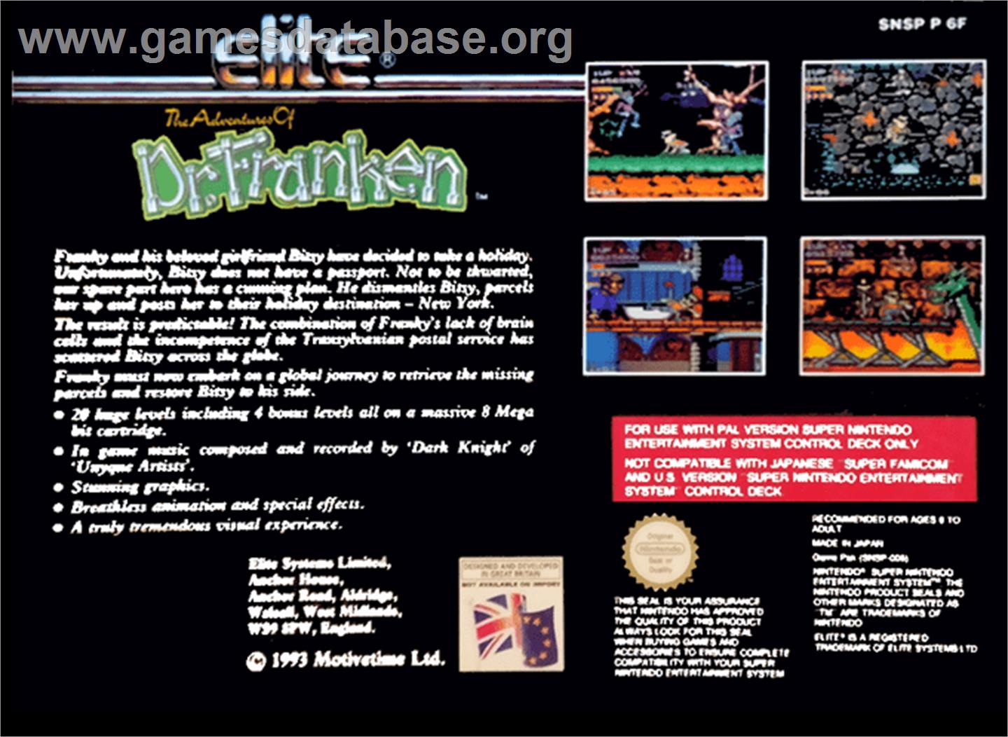 The Adventures of Dr. Franken - Nintendo SNES - Artwork - Box Back
