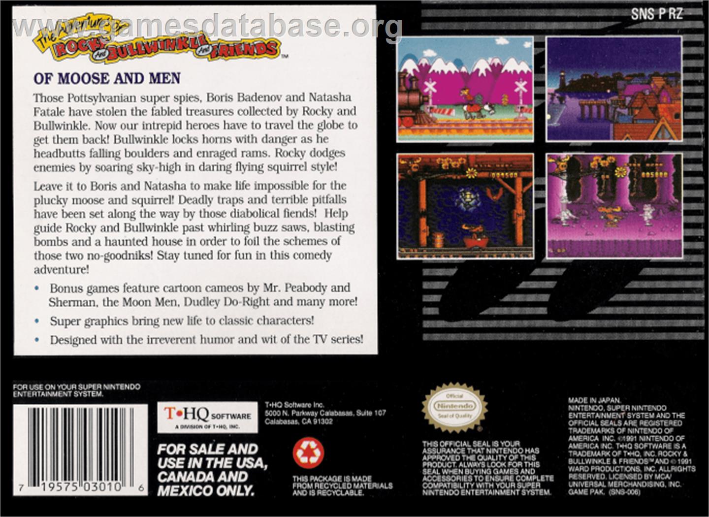 The Adventures of Rocky and Bullwinkle & Friends - Nintendo SNES - Artwork - Box Back