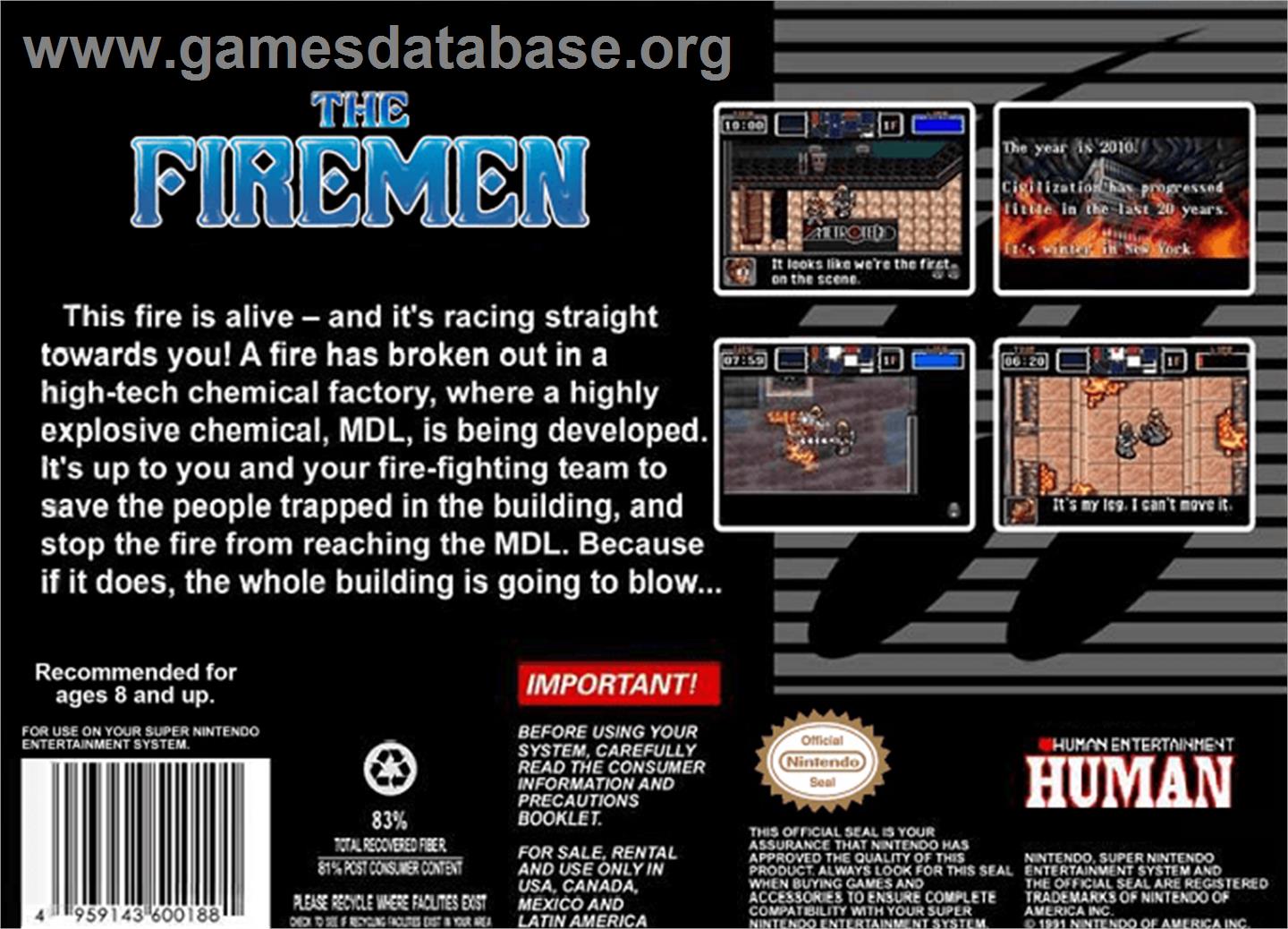 The Firemen - Nintendo SNES - Artwork - Box Back