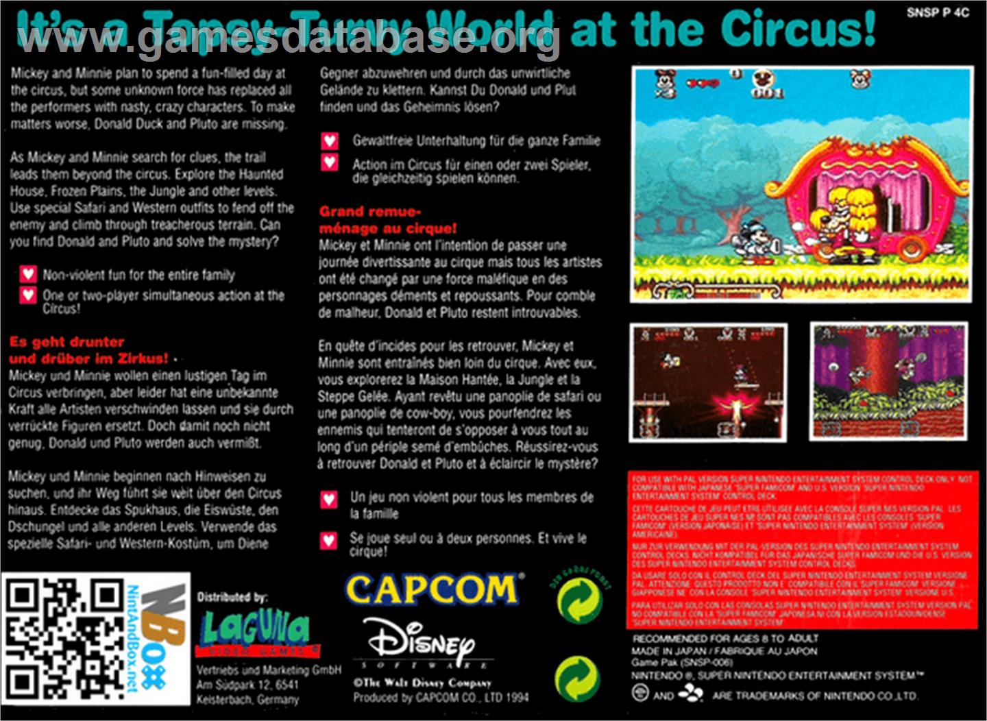 The Great Circus Mystery starring Mickey and Minnie Mouse - Nintendo SNES - Artwork - Box Back