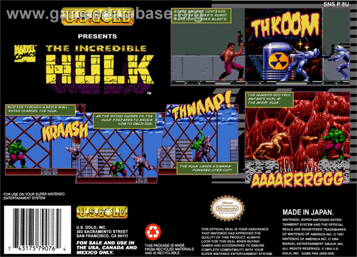 The Incredible Hulk - Nintendo SNES - Artwork - Box Back
