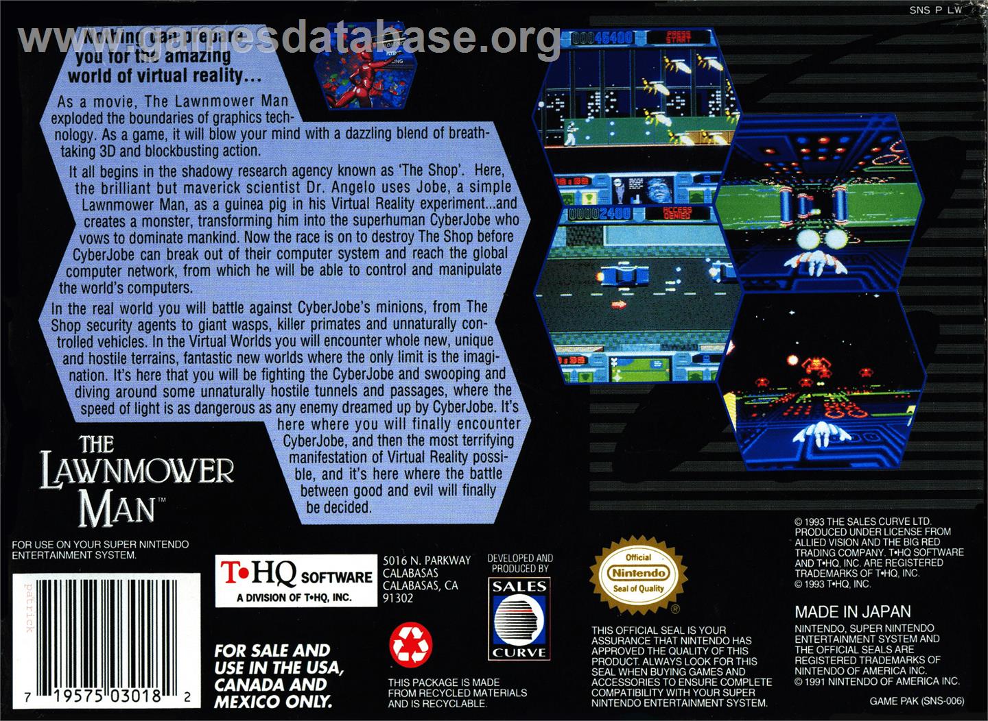The Lawnmower Man - Nintendo SNES - Artwork - Box Back