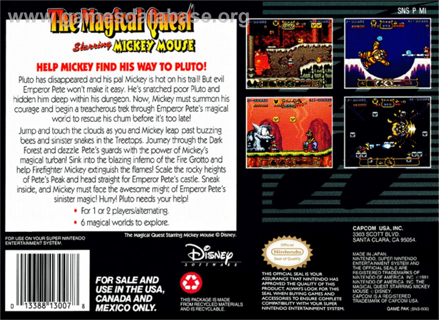 The Magical Quest Starring Mickey Mouse - Nintendo SNES - Artwork - Box Back