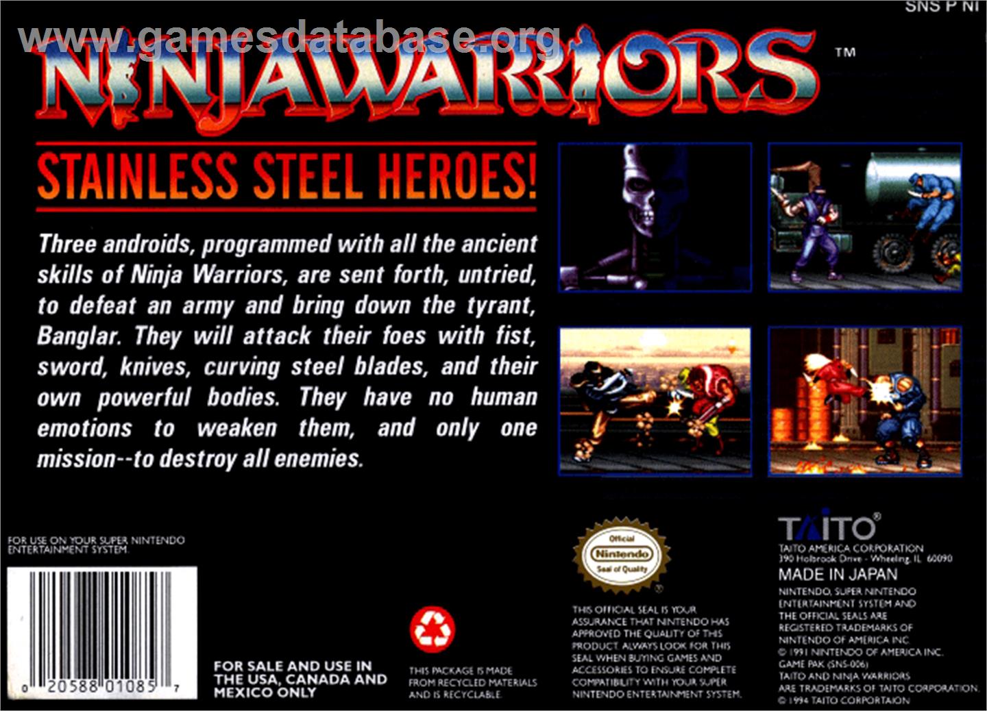 The Ninja Warriors - Nintendo SNES - Artwork - Box Back