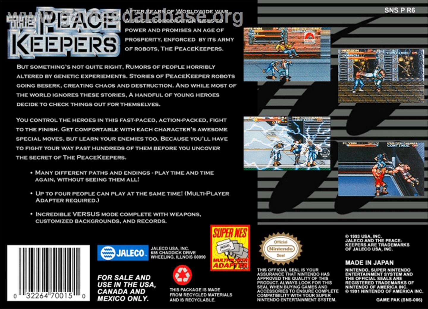 The Peace Keepers - Nintendo SNES - Artwork - Box Back