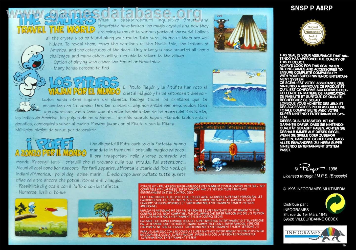The Smurfs Travel the World - Nintendo SNES - Artwork - Box Back