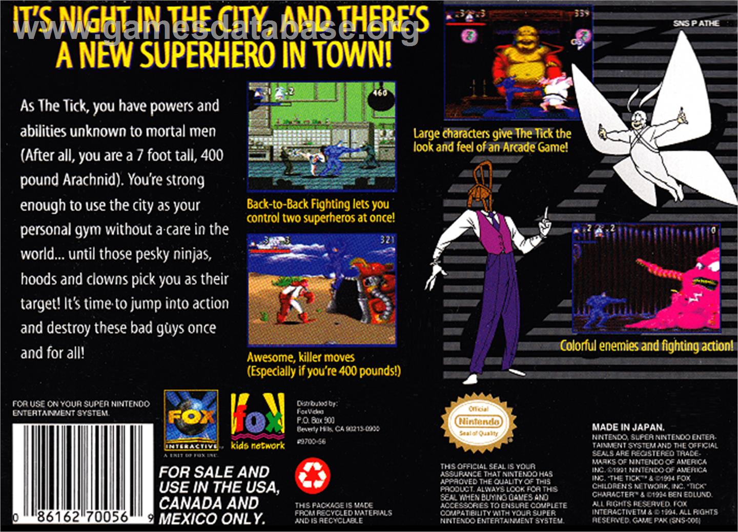 The Tick - Nintendo SNES - Artwork - Box Back