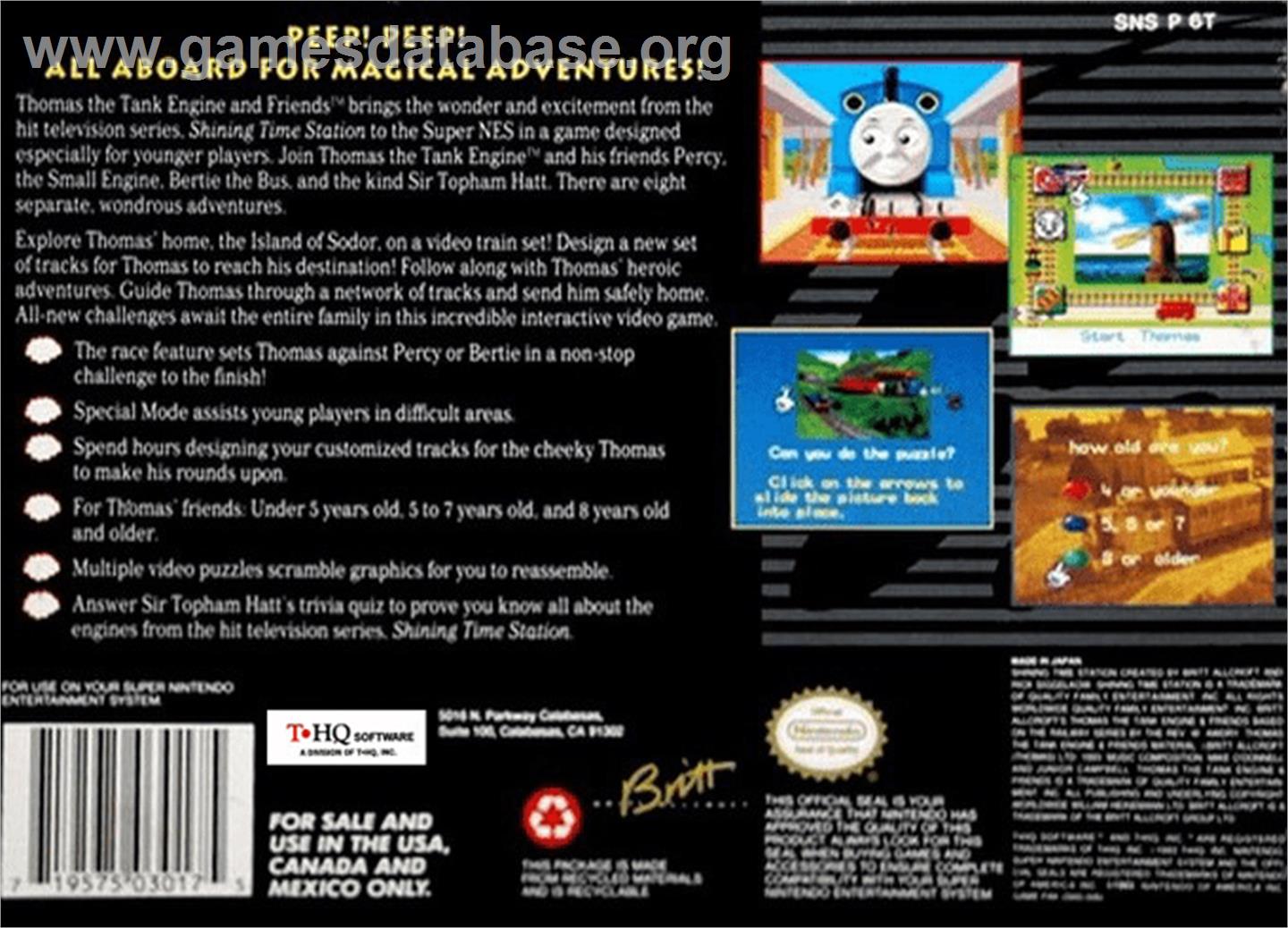 Thomas the Tank Engine & Friends - Nintendo SNES - Artwork - Box Back