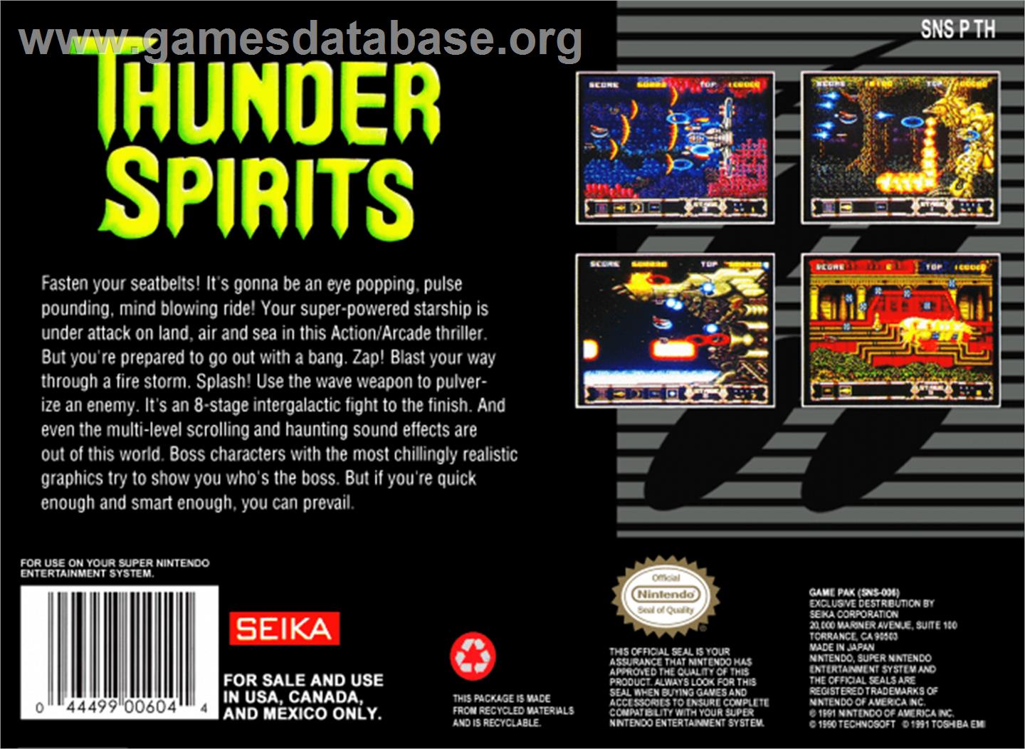 Thunder Spirits - Nintendo SNES - Artwork - Box Back