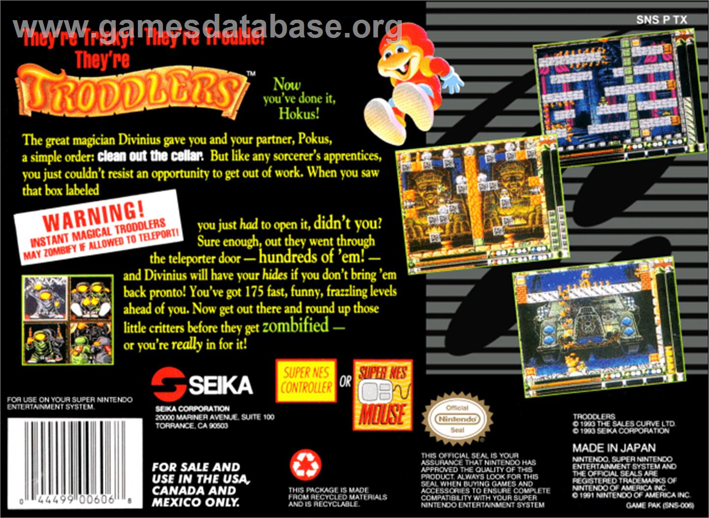 Troddlers - Nintendo SNES - Artwork - Box Back