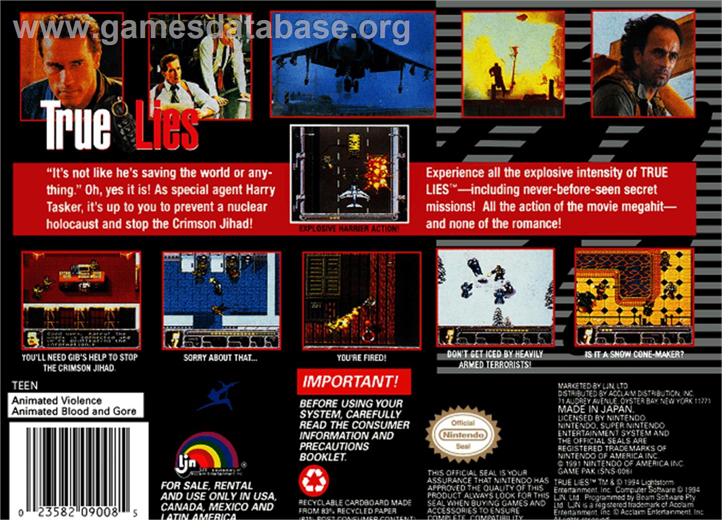 True Lies - Nintendo SNES - Artwork - Box Back